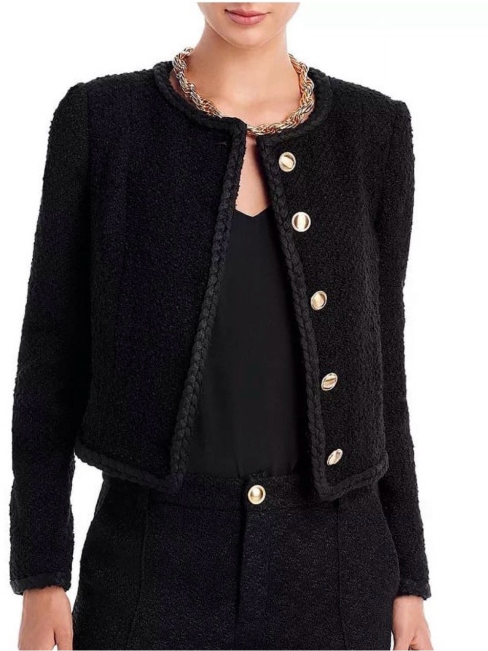 AQUA Bloomingdale’s Black Gold Button Knit Blazer
